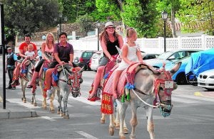Visitantes de cualquier edad no pierden la oportunidad de conocer Mijas con un paseo en burro taxi. ::  M. C. JAIME