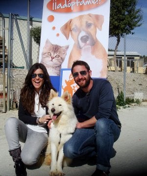 Vanesa Martín y Dani Rovira posan con Rey, el perro apadrinado por la cantautora. :: Pedro J. Quero