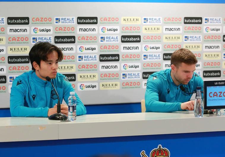 Asier Illarramendi y Take Kubo han comparecido este martes en la sala de prensa de Zubieta en la previa del Real Sociedad-Roma del jueves de Europa League.
