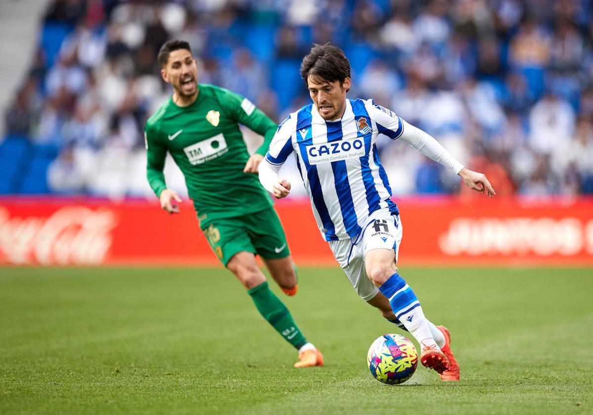 David Silva en el partido de este domingo en el Reale Arena ante el Elche.