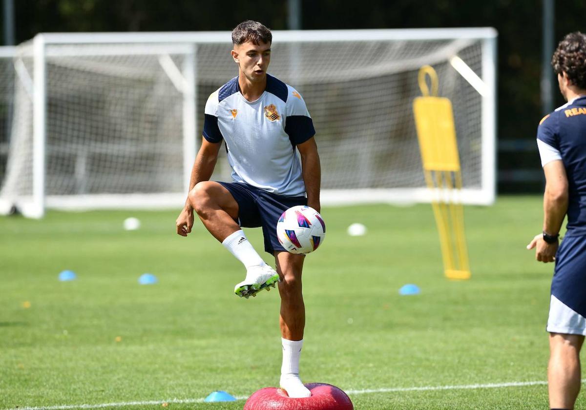 Martin Zubimendi, en una sesión de entrenamiento de esta semana en Zubieta.