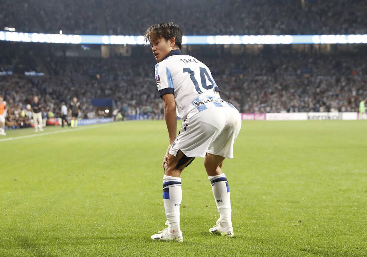 Take Kubo celebra su gol ante el Athletic.