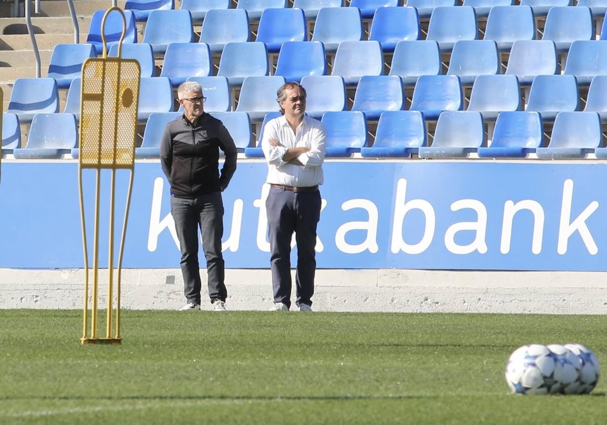 El Director de fútbol, Jokin Aperribay, y el presidente de la Real Sociedad, Jokin Aperribay, en Zubieta.