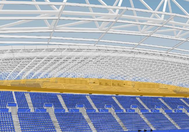 En naranja, proyección de las nuevas butacas tras la obra.