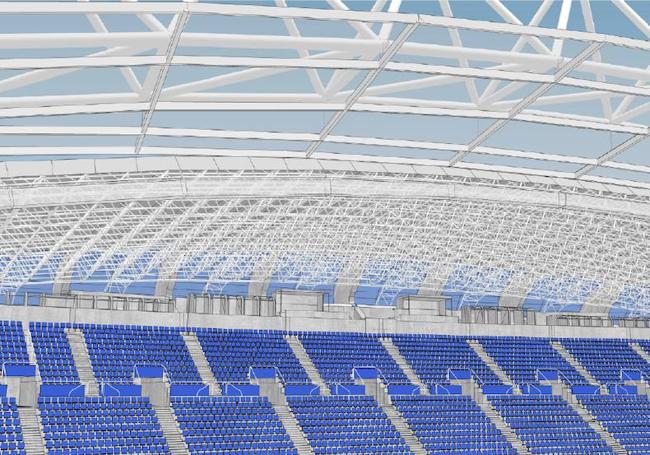 Estado actual de la tribuna oeste alta.