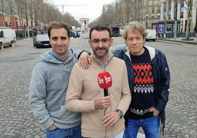 Roberto Ramajo, Miguel González y Txema Oliden, en los Campos Elíseos de París.