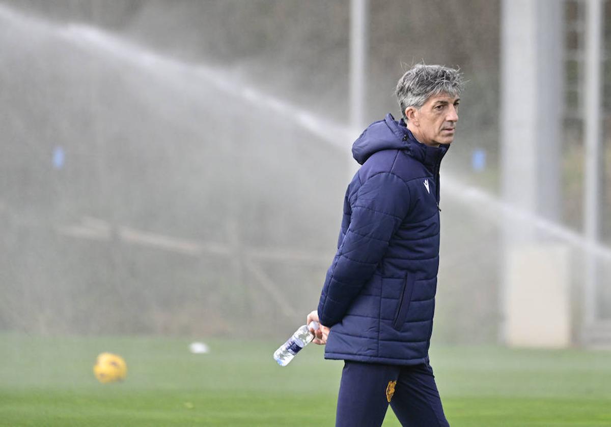 Imanol Alguacil, en el entrenamiento de este jueves en Zubieta.