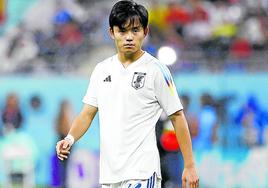 Kubo, durante un partido con la selección