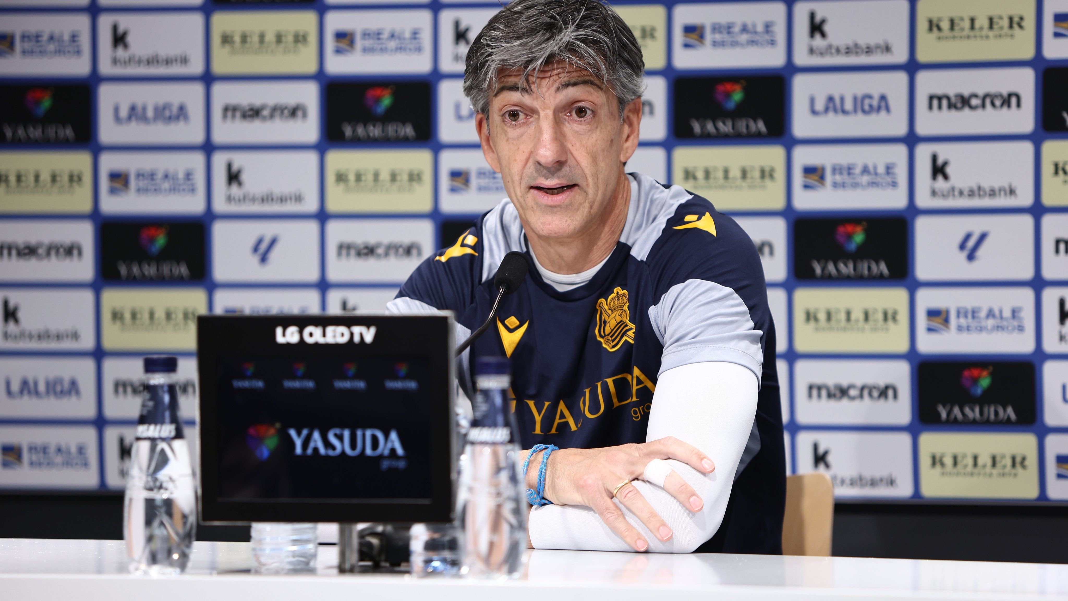 Imanol Alguacil este sábado en la sala de prensa de Zubieta.