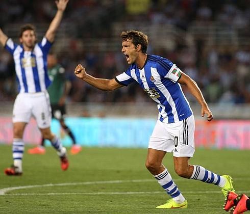 Xabi Prieto celebra el gol marcado en el partido de ida ante el Krasnodar