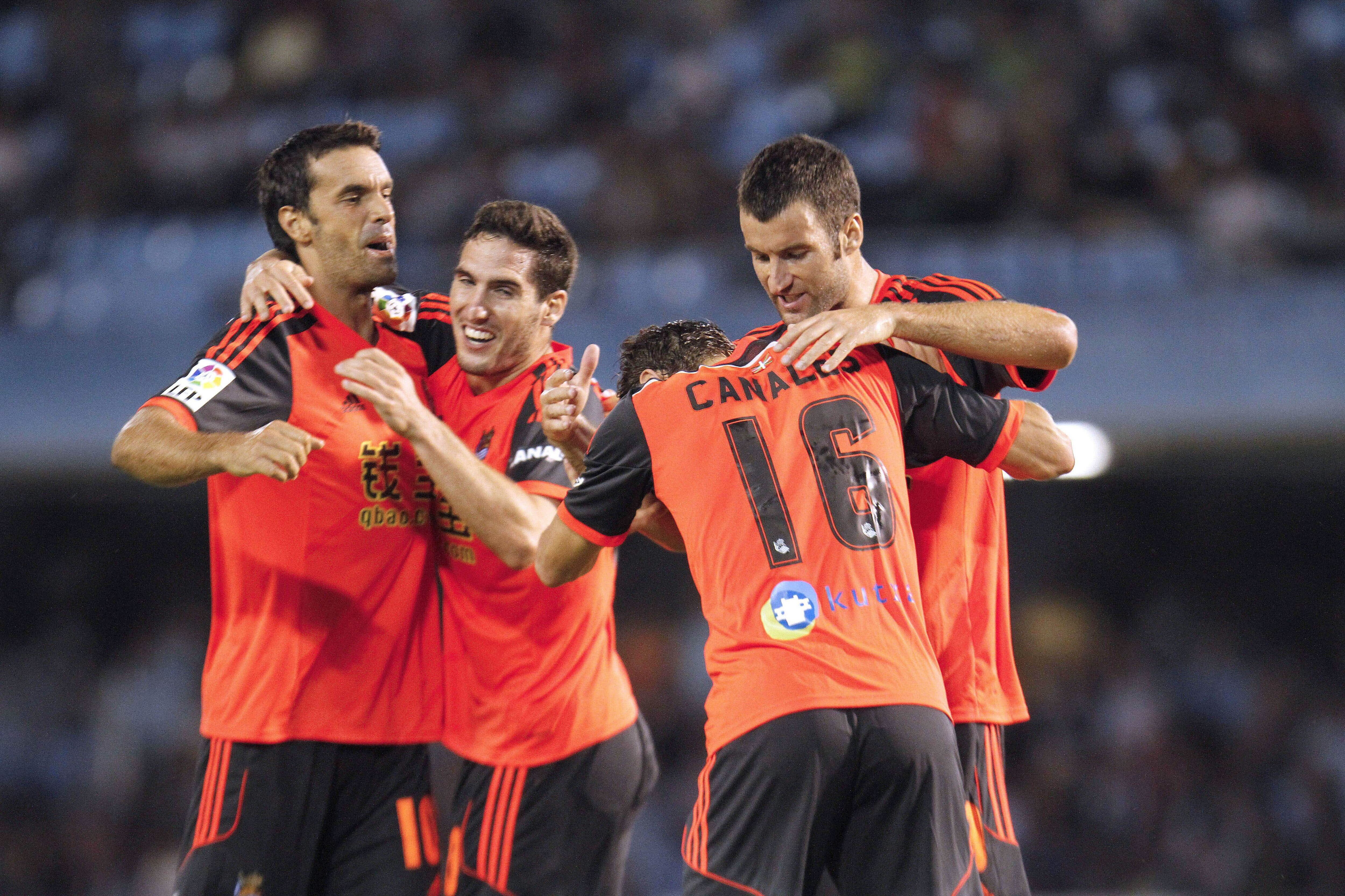 Prieto, Zaldua, Canales y Agirretxe celebran el primer gol ante el Celta la pasada jornada.