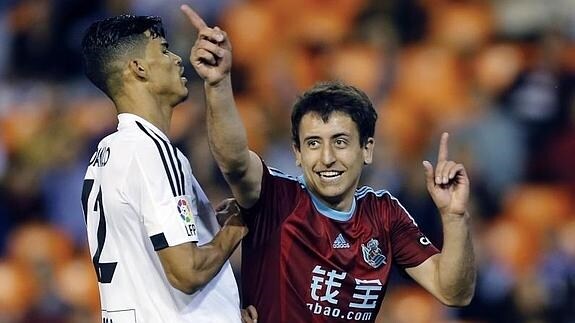 Oyarzabal celebra el gol logrado ante el Valencia. 