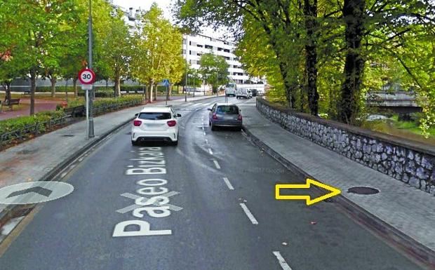 Ubicación de la arqueta del paseo de Bizkaia convertida en colmena. 