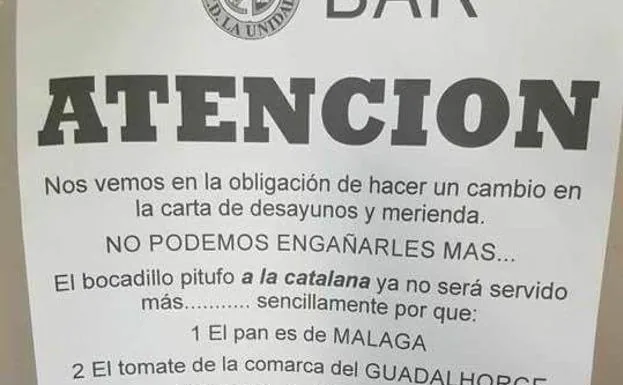 Un bar malagueño cambia el «pitufo a la catalana» por el «andaluz»