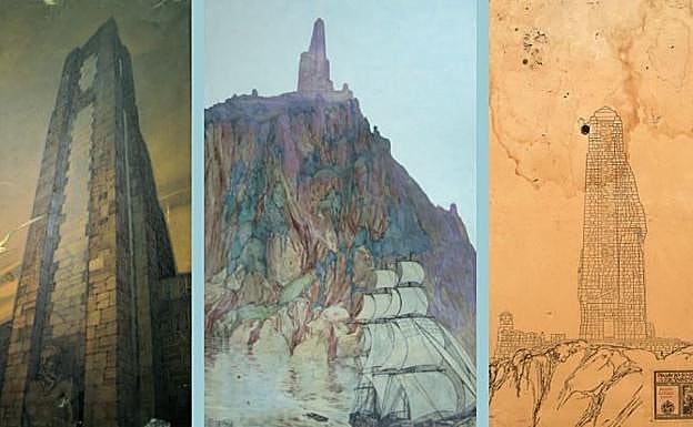 Tríptico con el monumento. 