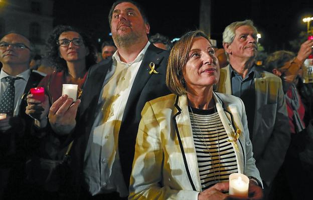 Junqueras y Forcadell, en la concentración del martes. 