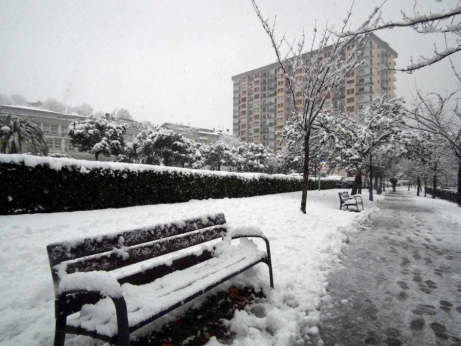 Los montes y calles de Urretxu y Zumarraga se encuentran cubiertas de nieve, lo que ha dificultado la circulación. 