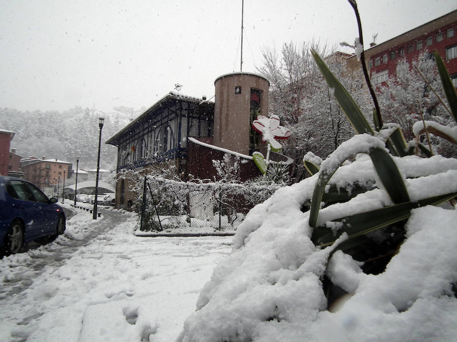Los montes y calles de Urretxu y Zumarraga se encuentran cubiertas de nieve, lo que ha dificultado la circulación. 