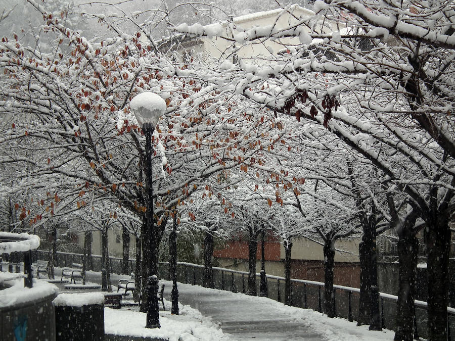 Los montes y calles de Urretxu y Zumarraga se encuentran cubiertas de nieve, lo que ha dificultado la circulación. 