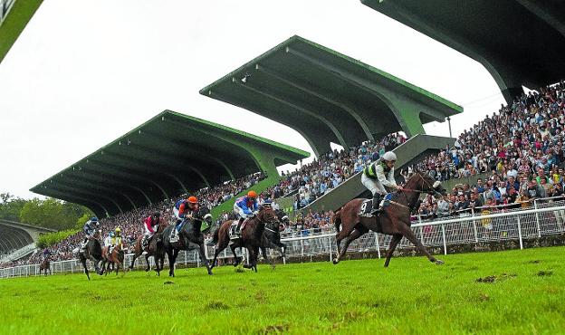 'Wild King', el vencedor ahora descalificado, encabeza el grupo en la Copa de Oro de este año en el hipódromo de San Sebastián. 