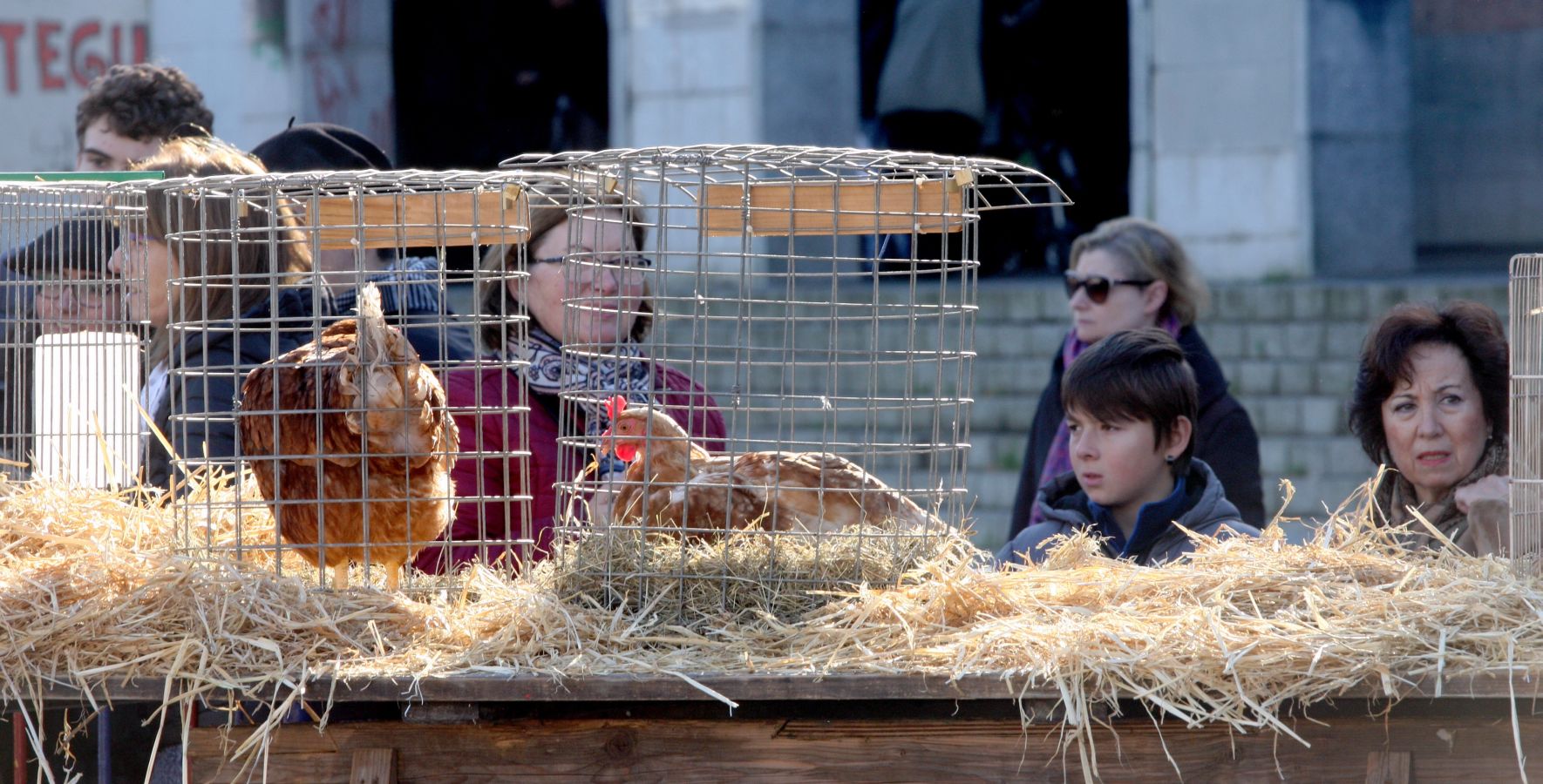 Mayores y niños disfrutan de los talos y la txistorra que se ofrecen en lo diferentes puestos de la localidad