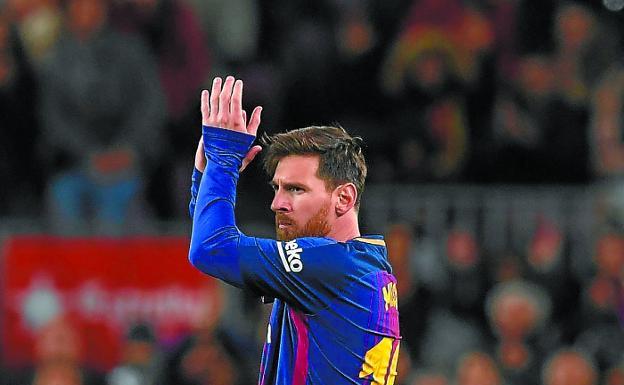 Messi durante el último partido de Copa ante el Celta en el Nou Camp.