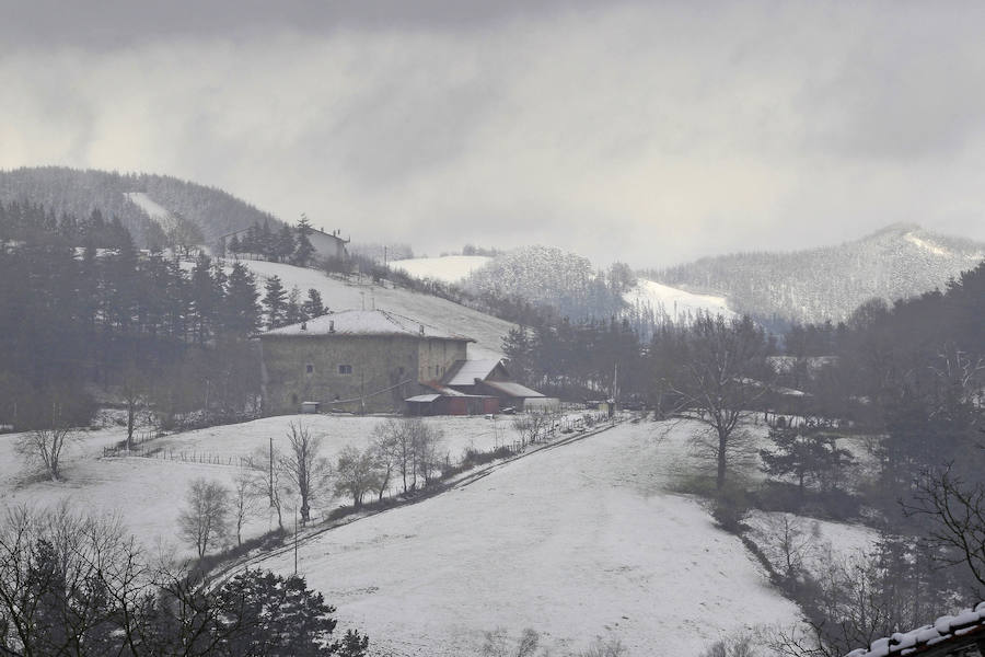 La nieve ha cubierto los montes de las zonas de Etzegarate y Deskarga, dejando bellas estampas invernales y problemas en la circulación.