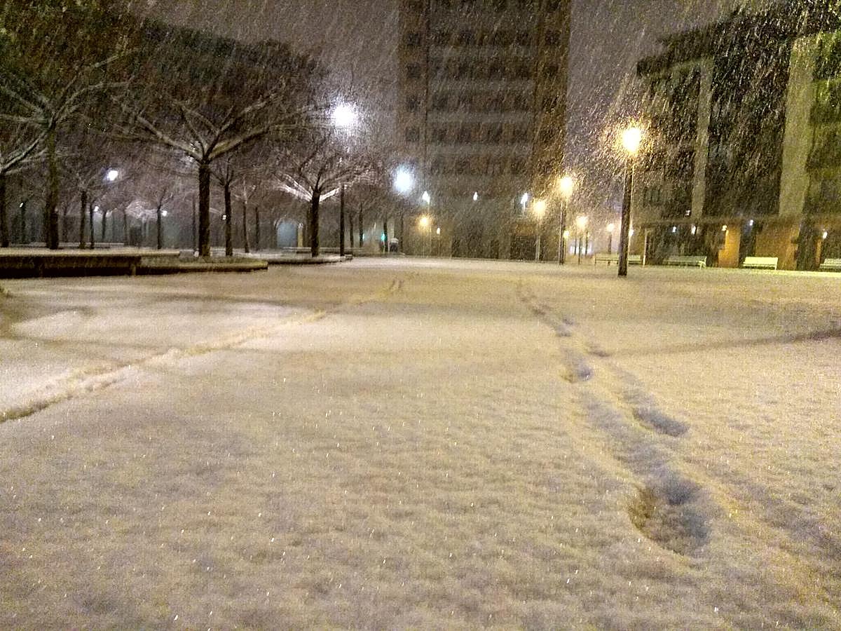 La nieve ha caído con intensidad en la capital guipuzcoana desde primera hora de la mañana