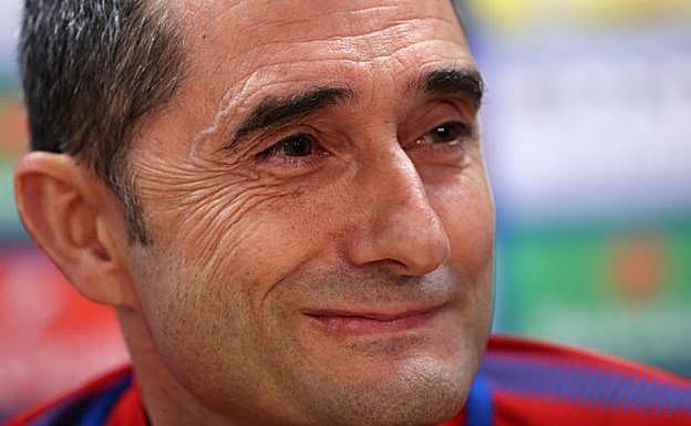 Ernesto Valverde, durante la rueda de prensa. 
