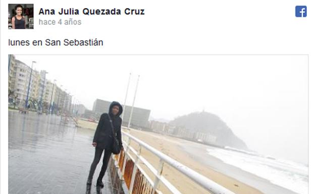 Ana Julia Quezada muestra en Facebook un viaje a San Sebastián