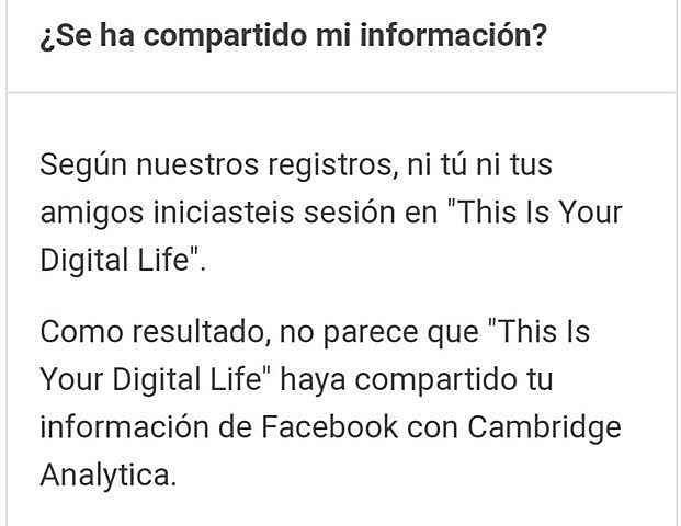 Muestra del mensaje que corrobora que el usuario no es uno de los afectados.