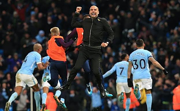 Guardiola, celebrando el sábado uno de los goles con los que su equipo venció al Tottenham. 