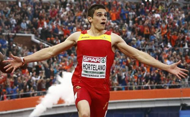 Bruno Hortelano, en el momento en el que se proclama campeón de Europa de 200 metros en 2016.