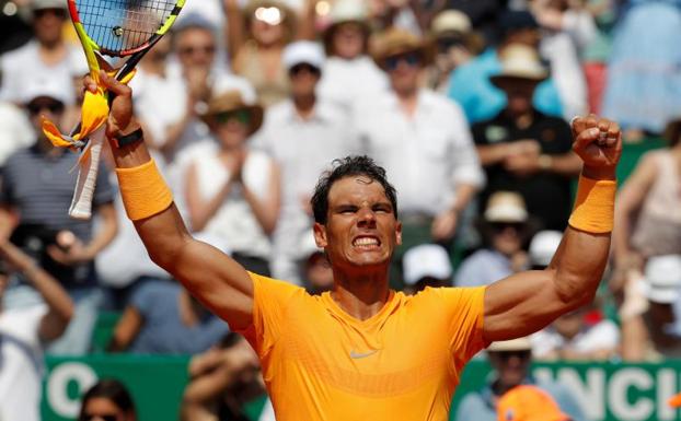 Nadal celebra su victoria ante Dimitrov.