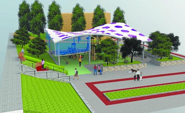 Itxaropena. Fotomontaje del nuevo parque con su cubierta con mamparas, los juegos a instalar y el arbolado que se plantará. 