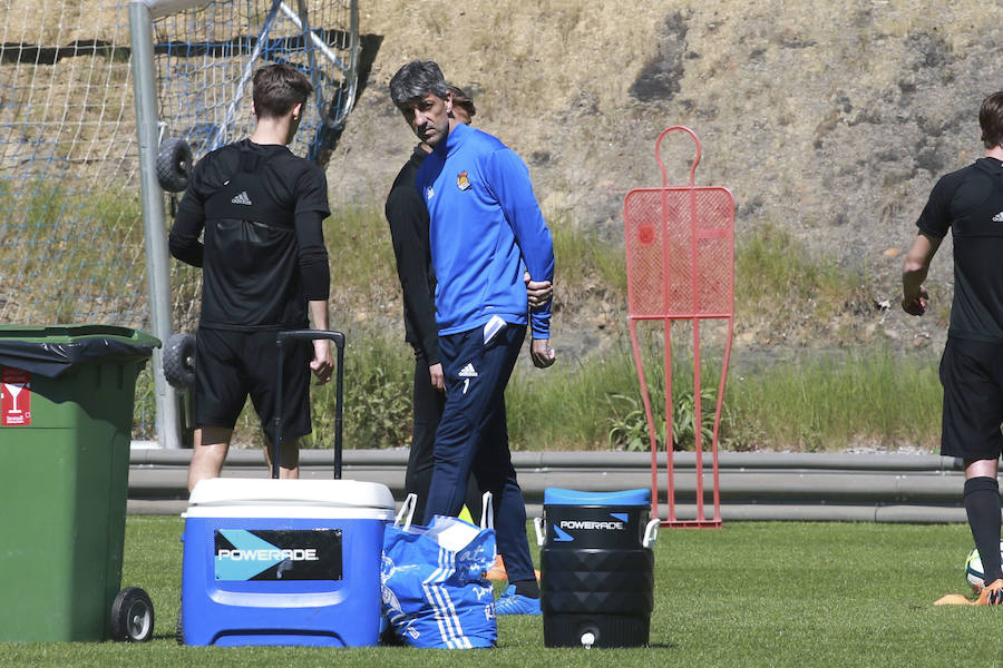 Los jugadores de la Real Sociedad han entrenado este viernes en Zubieta de cara al partido de mañana a las 16.15 horas en Anoeta contra el Leganés en Anoeta.