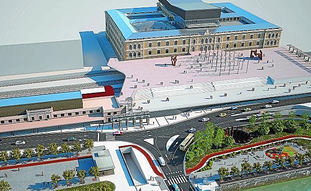 De la Serna, Goia y Tapia en la presentación del diseño definitivo de la estación del TAV de Donostia. 