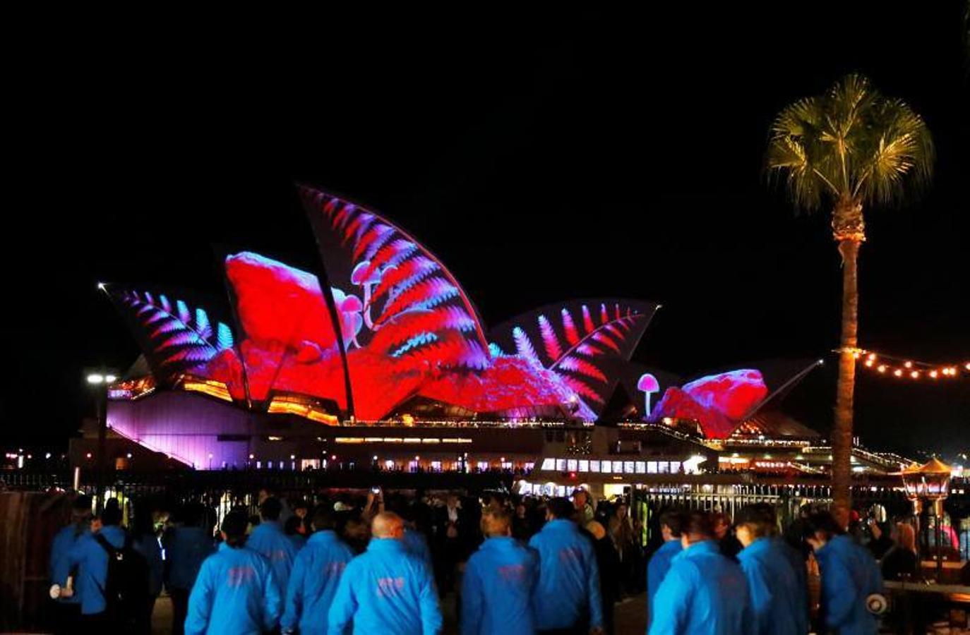 Proyecciones en las velas de la Ópera de Sydney durante el inicio oficial de Vivid Sydney, promovido como el festival de luz, música e ideas más grande del mundo, en Sydney, Australia.