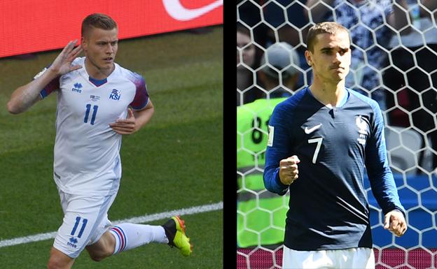 Finnbogason y Griezmann celebrando sus goles ante Argentina y Australia respectivamente. 