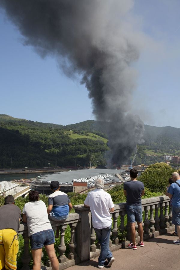 El fuego originado en un cúmulo de chatarra prensada ha provocado una columna de humo tóxica que se veía desde varios kilómetros a la redonda.