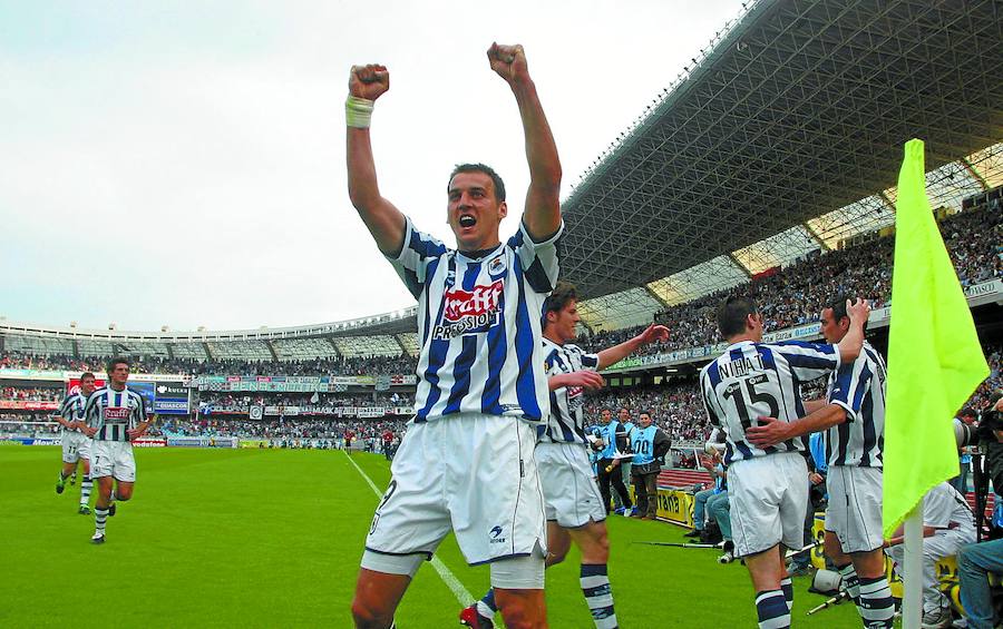 El mejor partido (13/04/03). Kovacevic celebra uno de los cuatro goles al Real Madrid (4-2) el año del subcampeonato.
