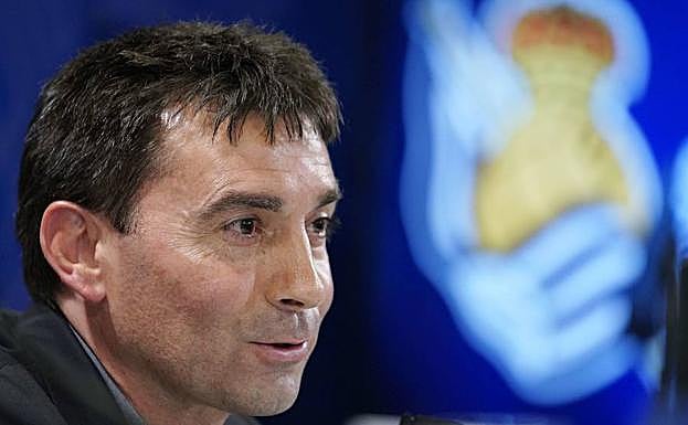 Asier Garitano, ante los periodistas.