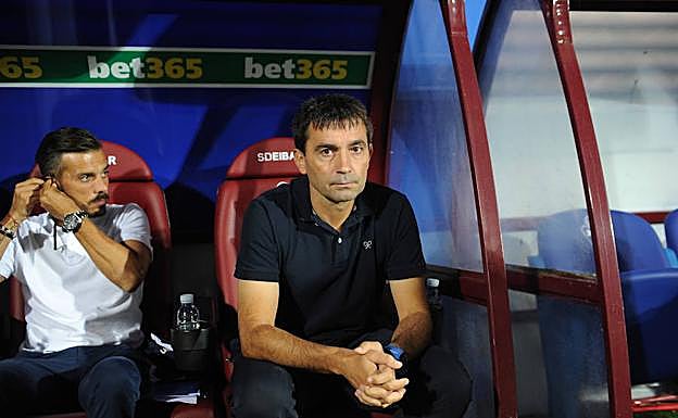 Asier Garitano, en el banquillo de Ipurua. 