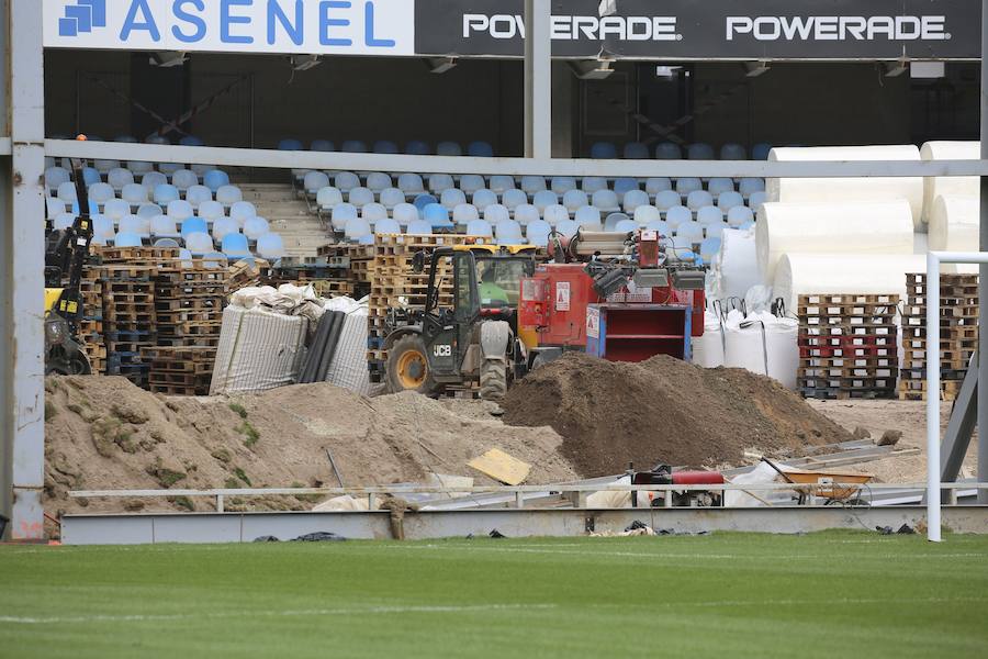 Los operarios siguen trabajando a gran ritmo para que el estadio esté en las mejores condiciones posibles el sábado ante el Barcelona