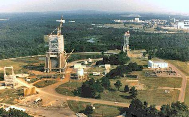 Vista aérea del área de pruebas del Centro Marshall de vuelos espaciales.