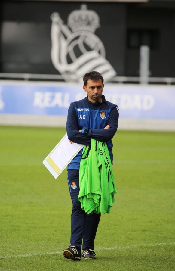 Entrenamiento de la Real Sociedad que este martes recibe al Rayo Vallecano en Anoeta. 