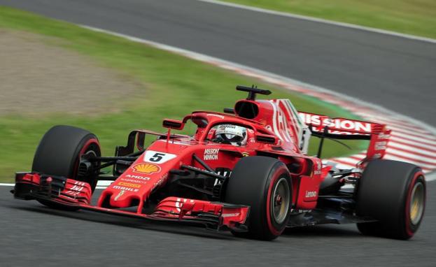 El Ferrari de Sebastian Vettel, durante la clasificación en Suzuka.