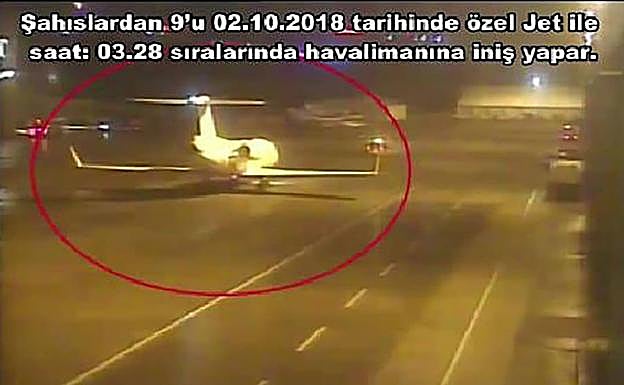 Avión que transporto a los 15 presuntos integrantes del comando que mató a a Jamal Khashoggi.