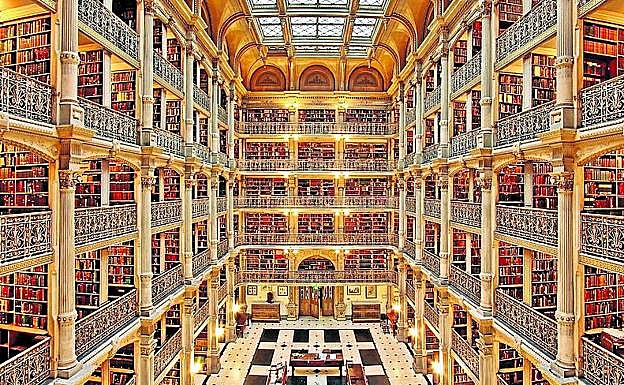 Imagen principal - De arriba a abajo: la George Peabody de Baltimore, la Sala Lambrouste de París y el Real Gabinete de Río de Janeiro.