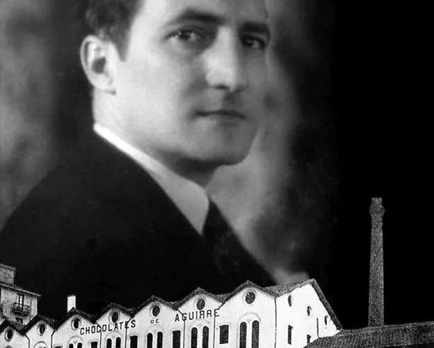 Retrato del lehendakari Aguirre (1939, GureGipuzkoa CC BY-SA) y su fábrica en 1914. 